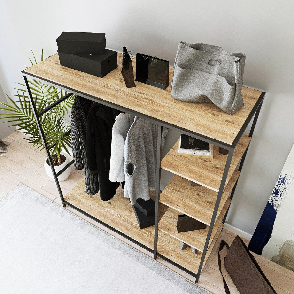 Suport/Stander Umerase Hurberg cu 5 Rafturi, Stejar, 180 X 180 X 40 Cm