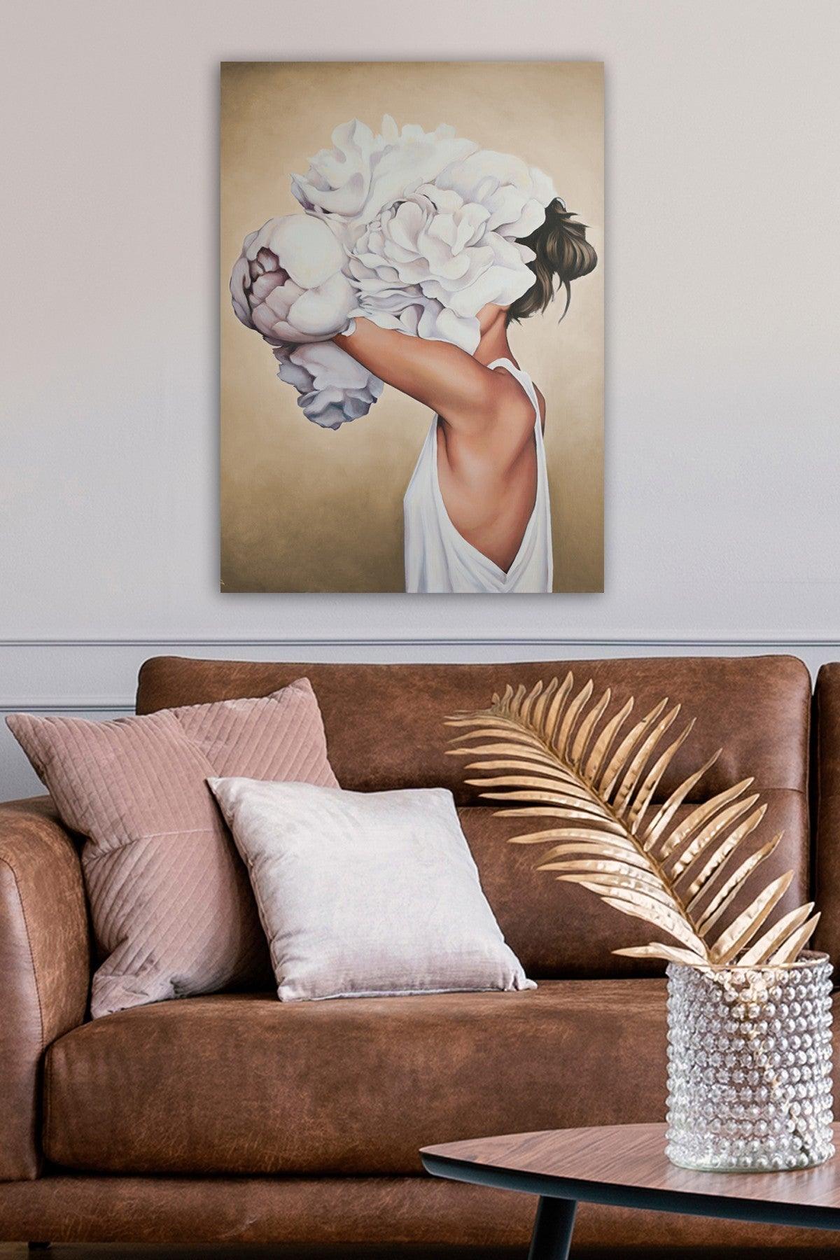 Tablou Canvas Bujor Alb, Multicolor, 70 x 50 cm