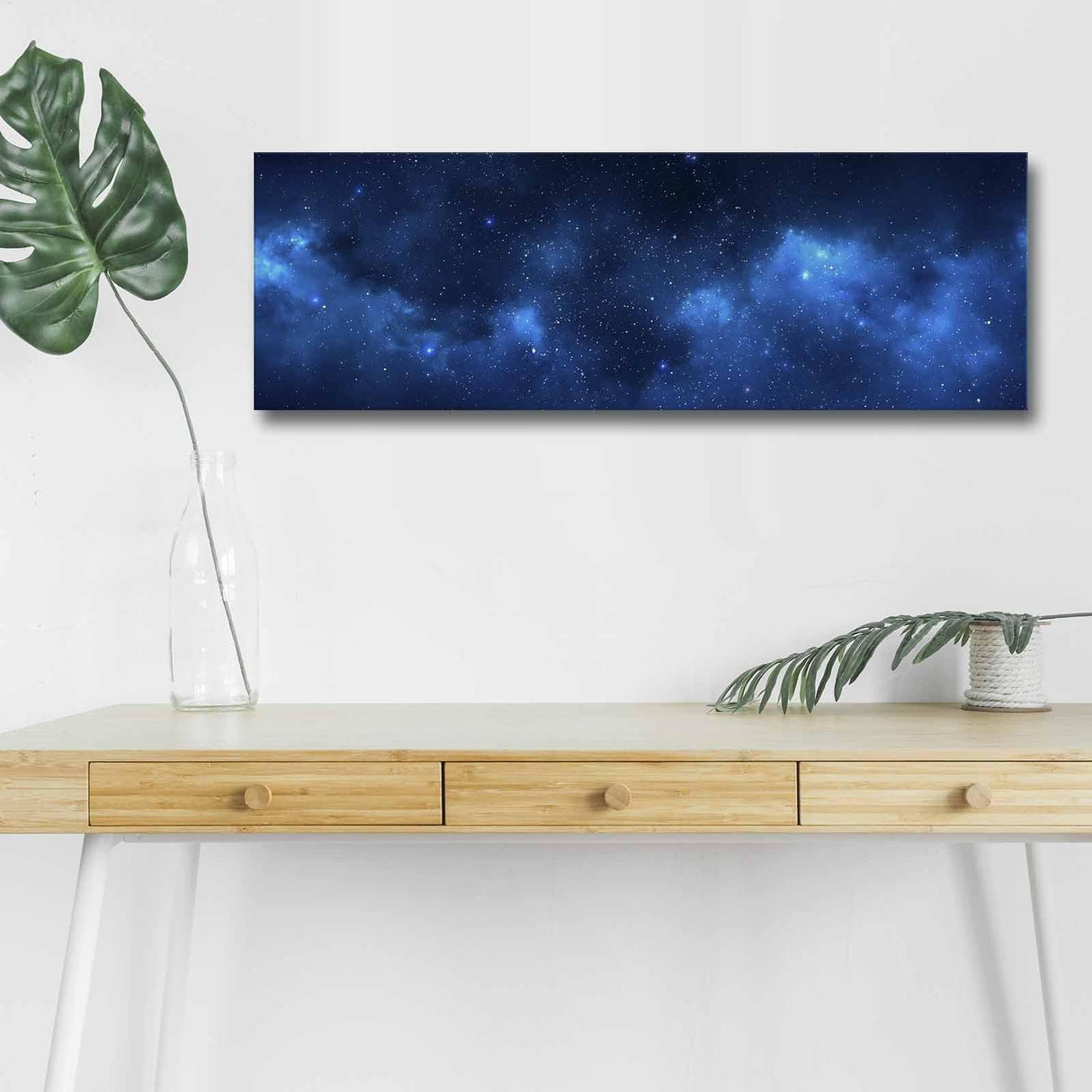 Tablou Canvas cu Led Galaxie fara Priza, Albastru, 90x30 cm