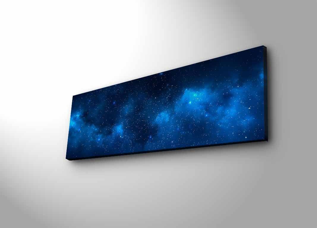 Tablou Canvas cu Led Galaxie fara Priza, Albastru, 90x30 cm
