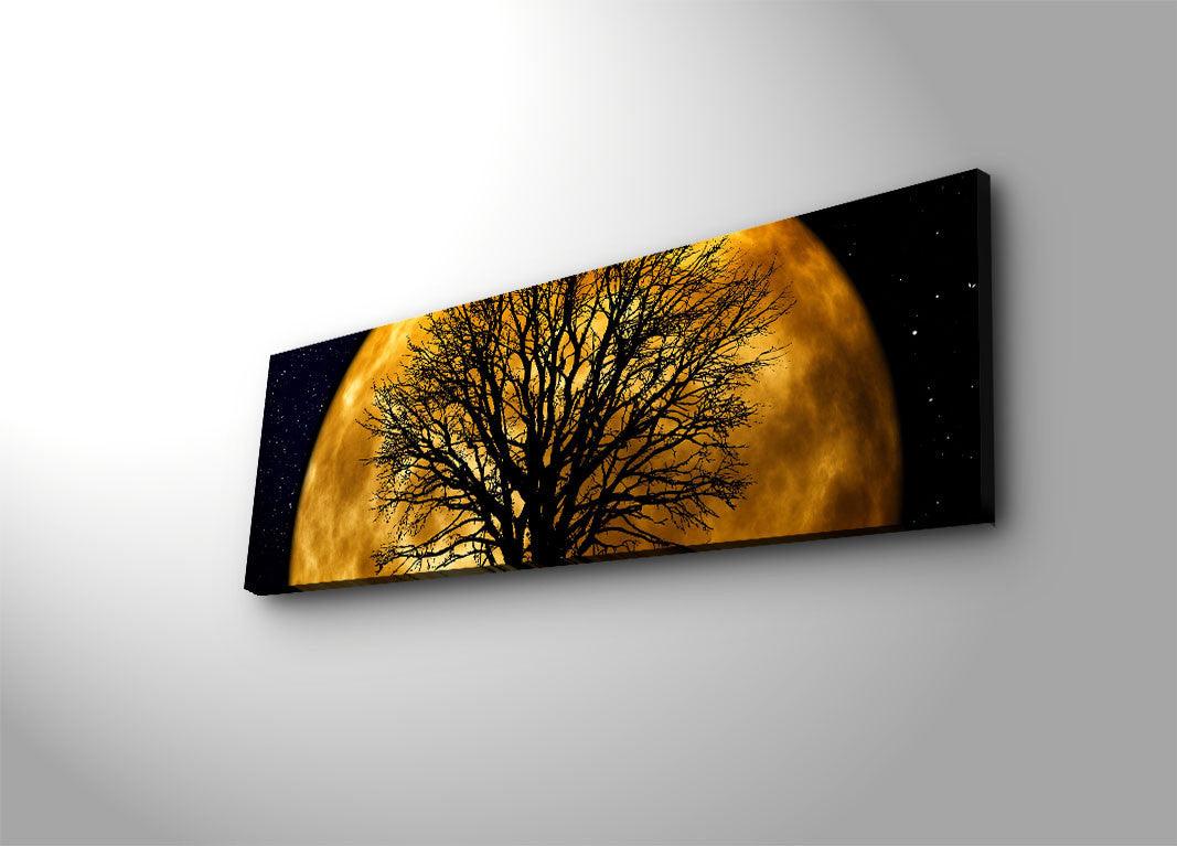 Tablou Canvas cu Led Luna Galbena fara Priza, Galben, 90x30 cm