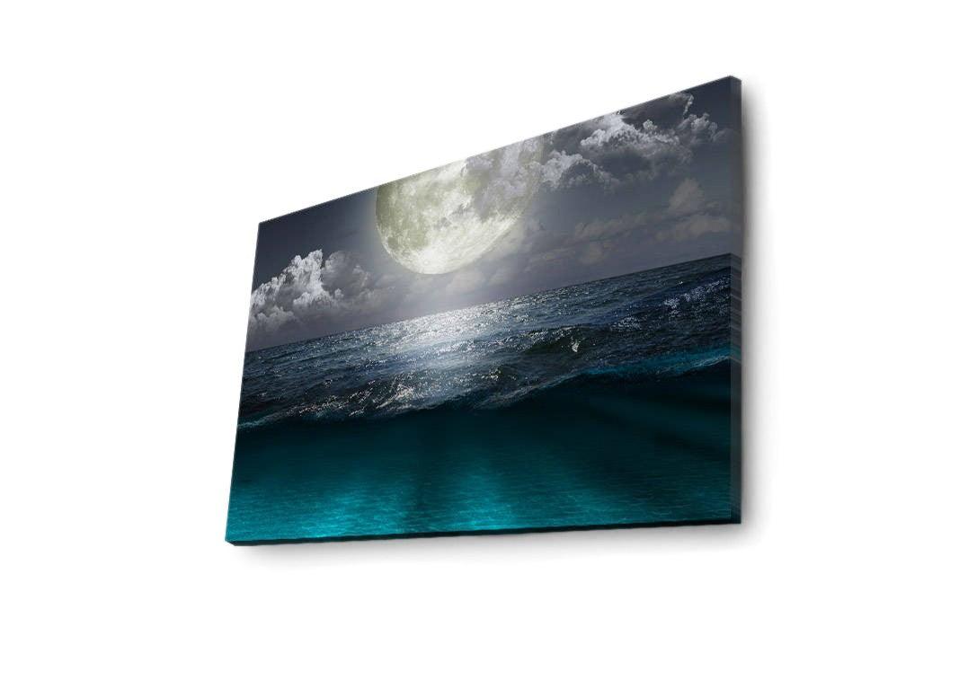 Tablou Canvas cu Led Moon fara Priza, Multicolor, 70x45 cm