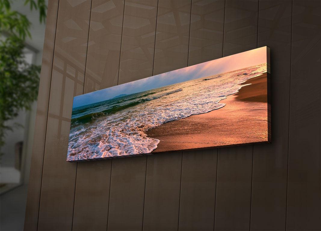 Tablou Canvas cu Led Plaja Lunga fara Priza, Multicolor, 90x30 cm