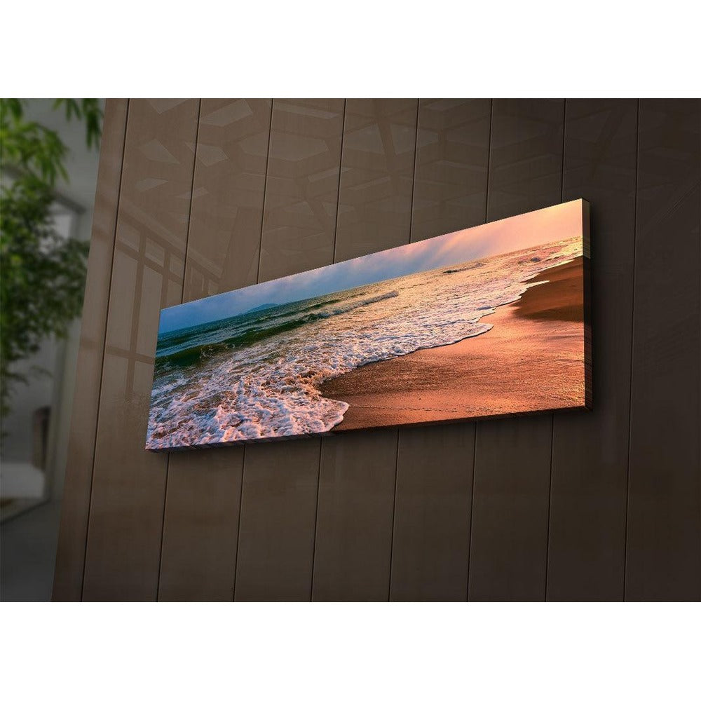 Tablou Canvas cu Led Plaja Lunga fara Priza, Multicolor, 90x30 cm