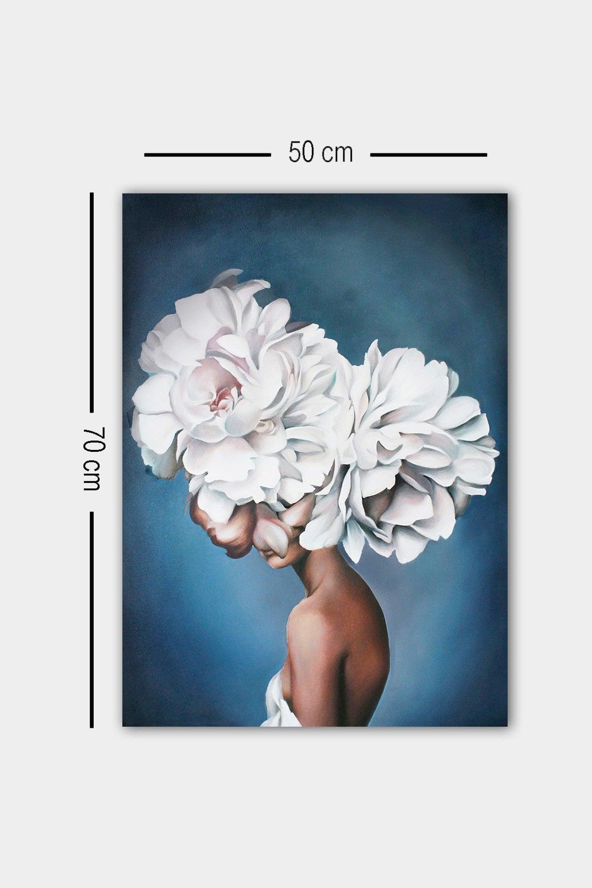 Tablou Canvas Flowers Alb, Albastru, 70 x 50 cm