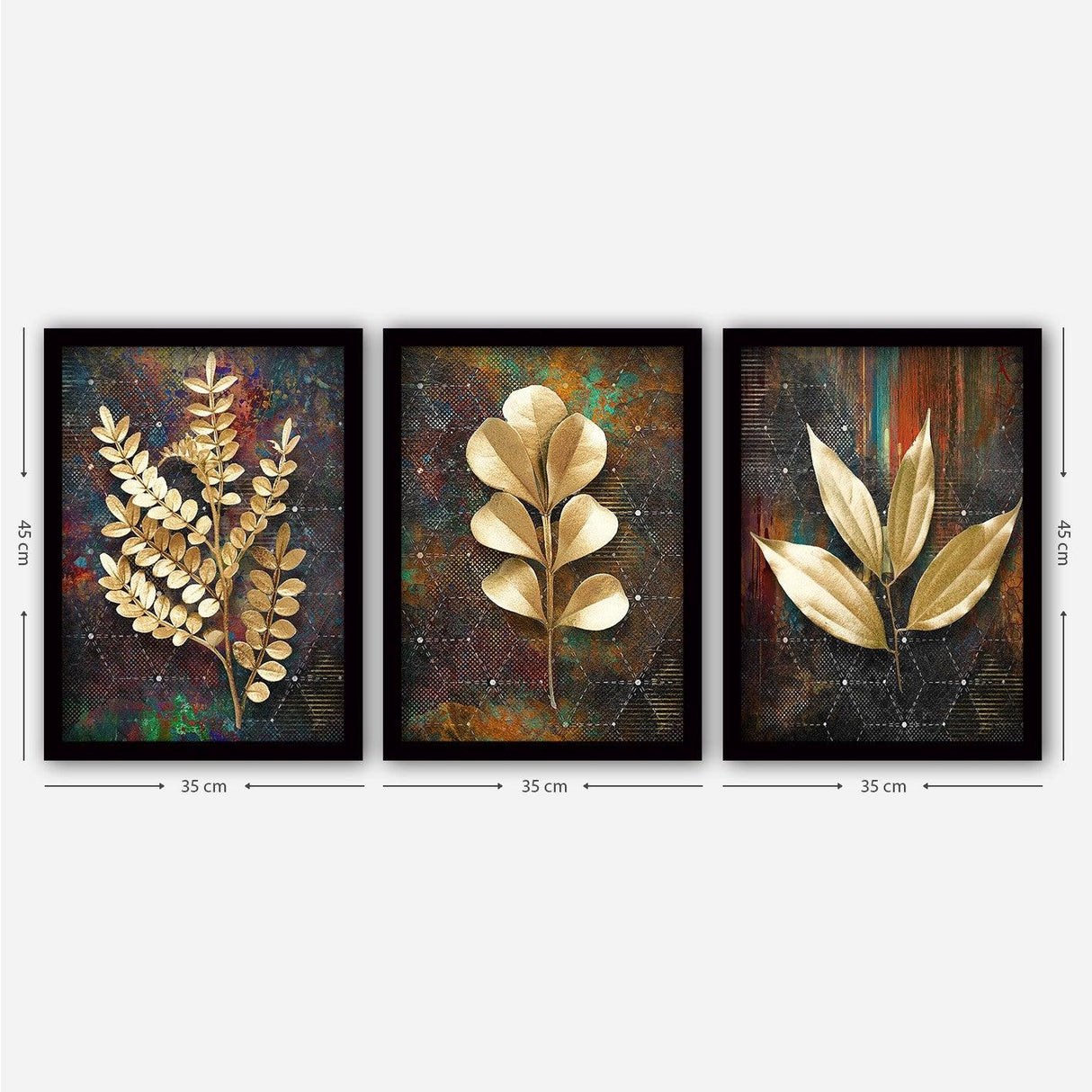 Tablou Canvas Frunze Montella, Auriu - Negru, 45x35 cm, 3 bucati
