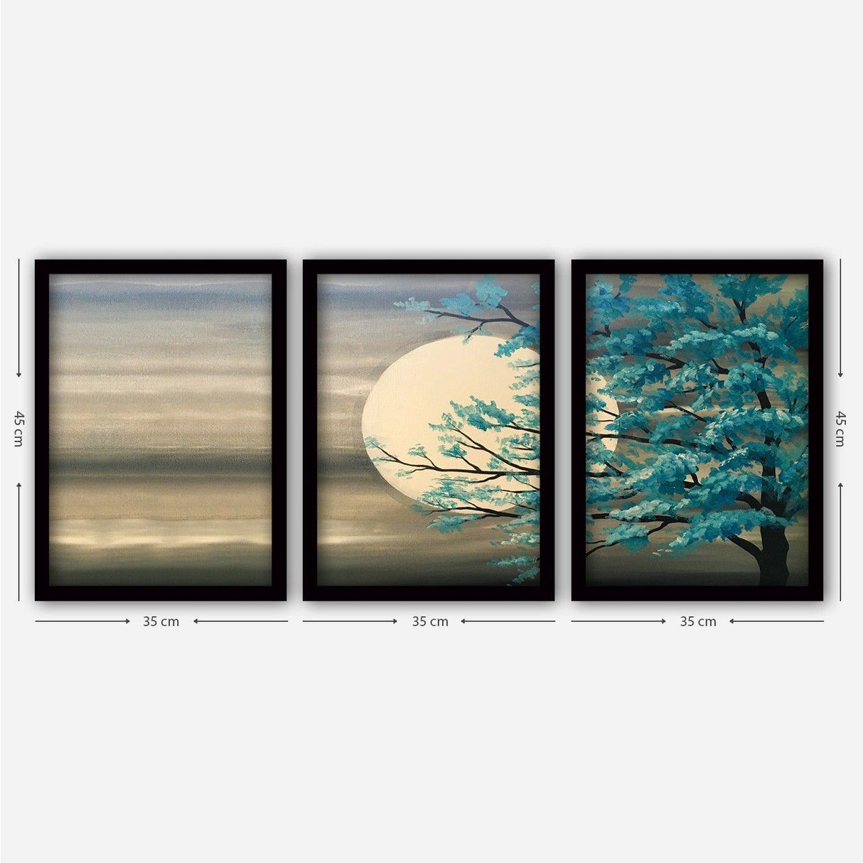 Tablou Canvas încadrată Luna, Alb - Albastru, 45x35 cm, 3 bucati