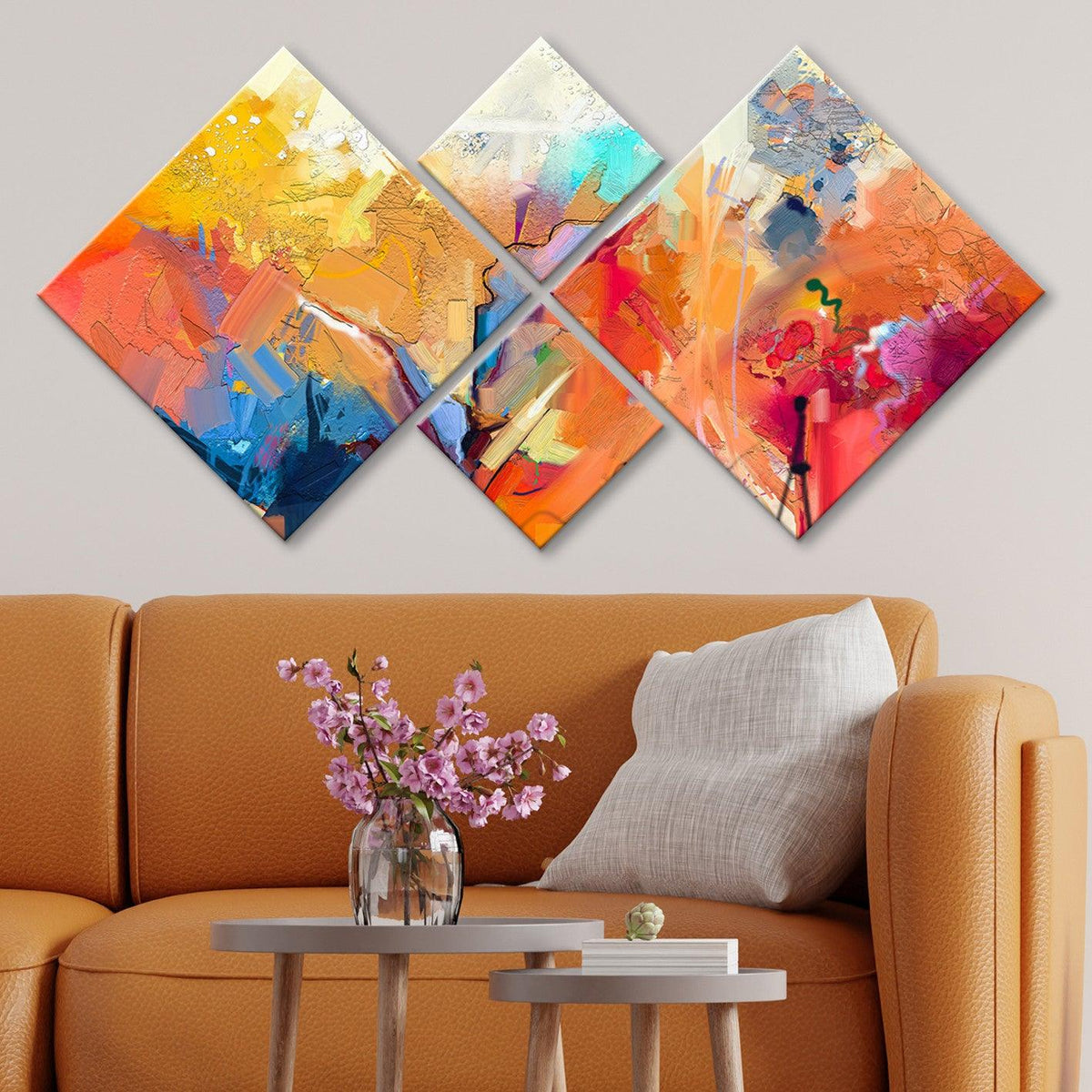 Tablou MDF Rainbow Perete, 4 bucati, Multicolor, 115x60 cm