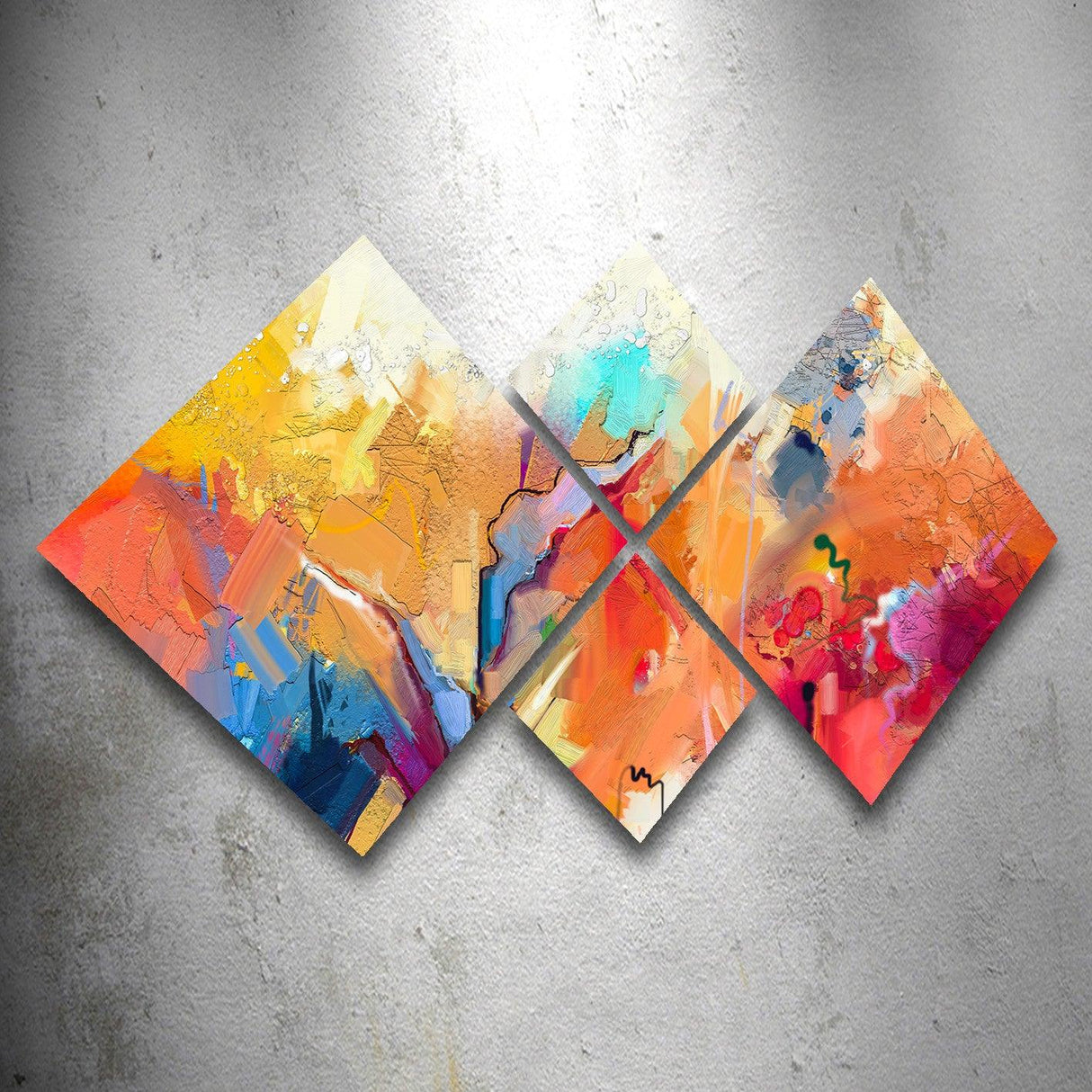 Tablou MDF Rainbow Perete, 4 bucati, Multicolor, 115x60 cm