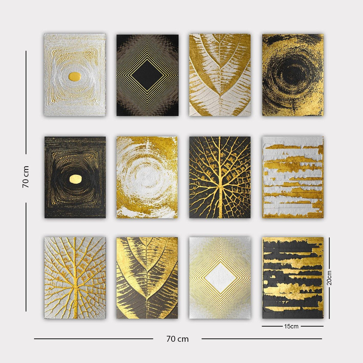 Tablou MDF Yellowland, Alb - Auriu- Gri, 15x20 cm, 12 bucati