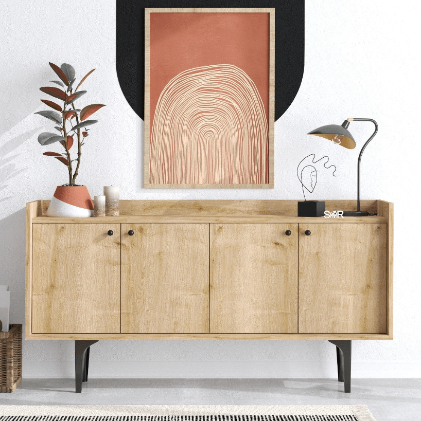 Masă consolă modernă folosită într-un decor interior luminos