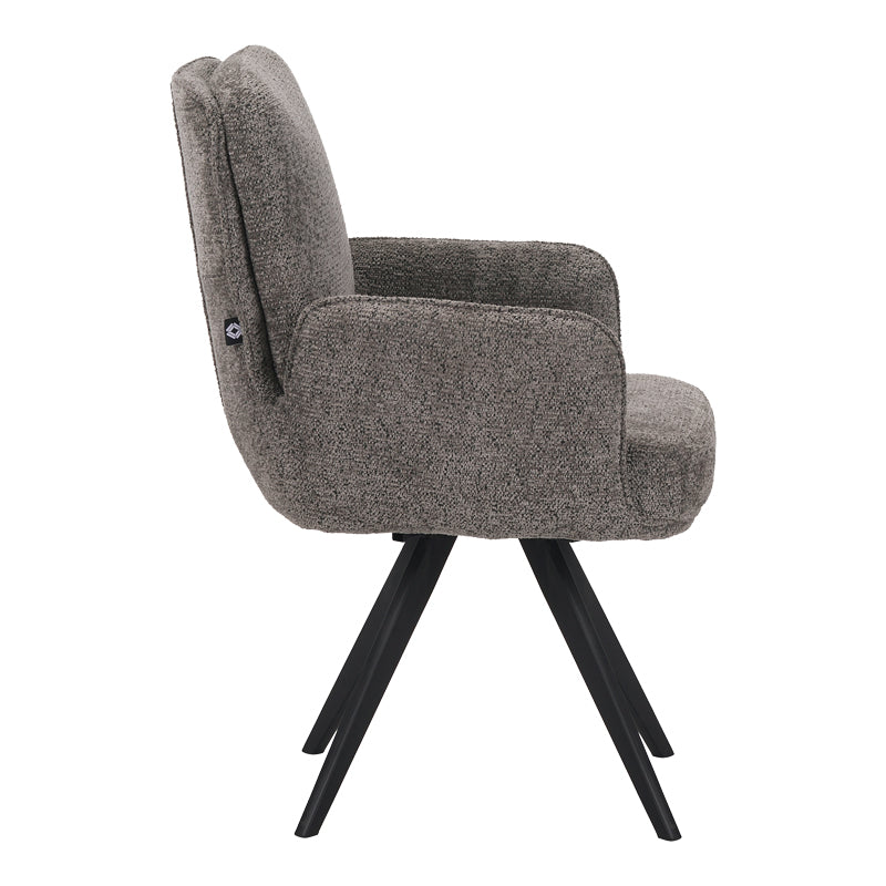 Fotoliu rotativ cu funcție,  Novo, Modern, Țesătură Bouclé Gri, Picioare Metalice Negre, 65.5x60x90cm