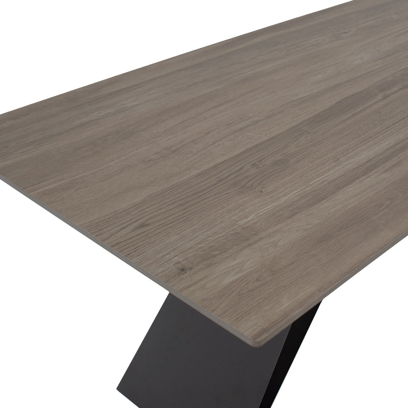 Masă de sufragerie Sabrina cu suprafață din piatră sinterizată, Material: Imitație nuc și metal negru, 180x90x75 cm