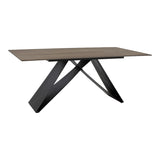 Masă de sufragerie Sabrina cu suprafață din piatră sinterizată, Material: Imitație nuc și metal negru, 180x90x75 cm