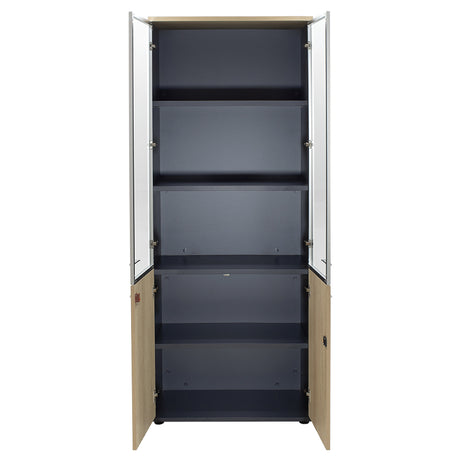 Biblioteca Lotus cu patru usi din sticla si lemn Stejar - Gri inchis 80x40x200 cm