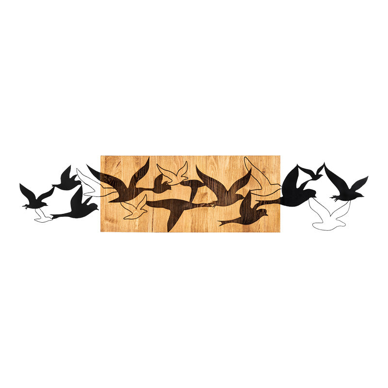 Decorațiune de perete din lemn de pin Excore Pakoworld, Stil Modern, Lemn Natural și Metal Negru, 111x3x25 cm.