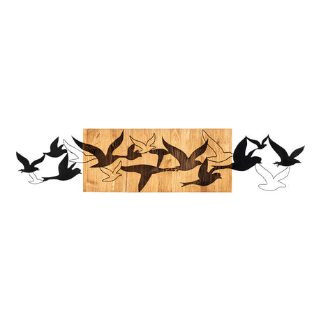 Decorațiune de perete din lemn de pin Excore Pakoworld, Stil Modern, Lemn Natural și Metal Negru, 111x3x25 cm.