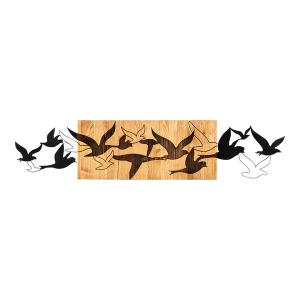 Decorațiune de perete din lemn de pin Excore Pakoworld, Stil Modern, Lemn Natural și Metal Negru, 111x3x25 cm.