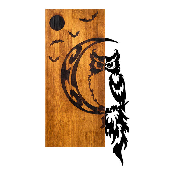 Decor perete cu bufniță Pakoworld, Stil Natural, Lemn de pin și Metal Negru, 36x3x66 cm