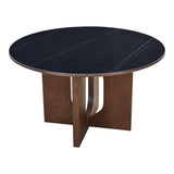 Masă de dining multifuncțională Merge, Piatră Sinterizată, Negru Marmură, Bază Nuc, 130x75 cm