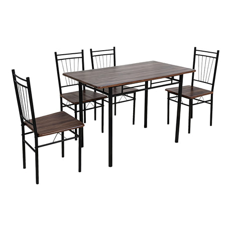 Set masă dining cu 5 piese, imitatie nuc și metal, 110x60x75 cm, model Roza, picioare negre