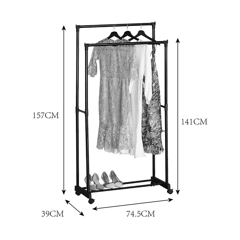 Cuier de podea Ganco din metal, Negru, 74.5x39x157 cm