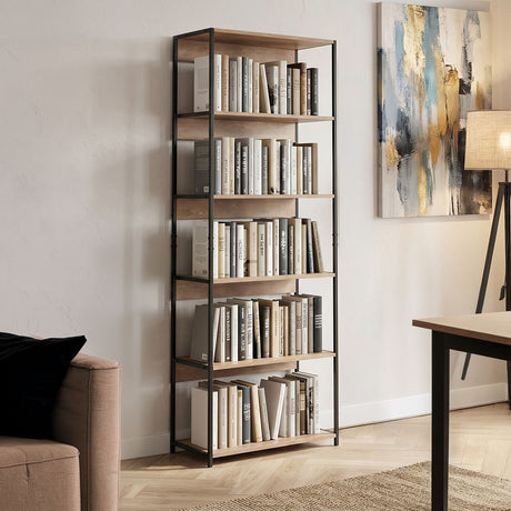 Kaliano stejar-negru metal Bibliotecă 60x35x177 cm
