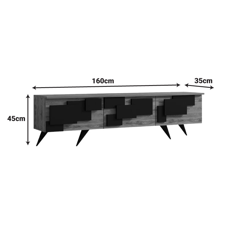 Comoda TV Trida, 160x35x45 cm - Negru-Stejar