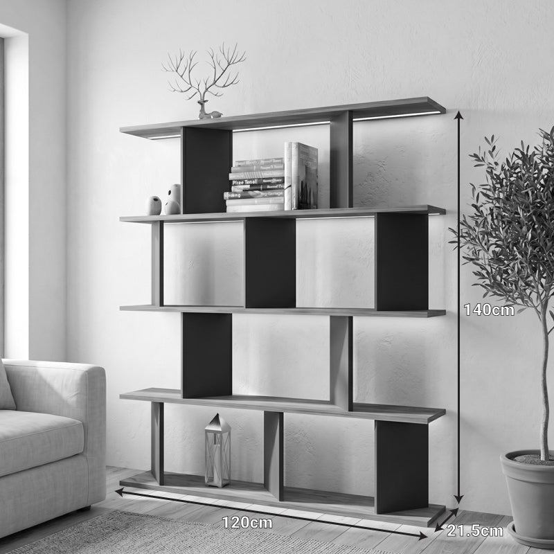 Biblioteca Ratu, 120x25x141 cm - Antracit-Stejar