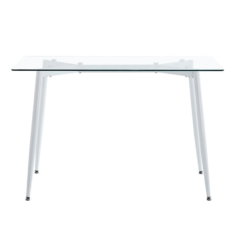 Masa dining Quana, Sticla, Picioare albe, 120x70x75 cm