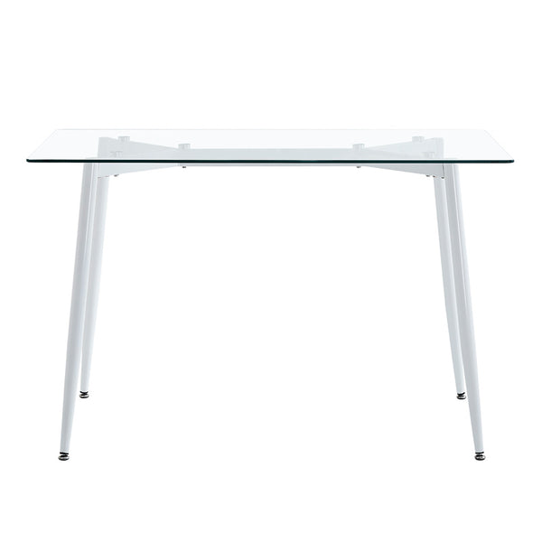 Masa dining Quana, Sticla, Picioare albe, 120x70x75 cm