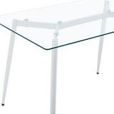 Masa dining Quana, Sticla, Picioare albe, 120x70x75 cm