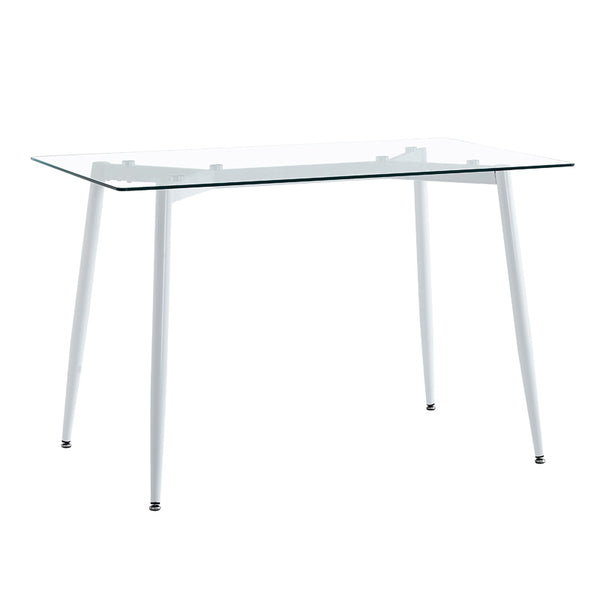 Masa dining Quana, Sticla, Picioare albe, 120x70x75 cm