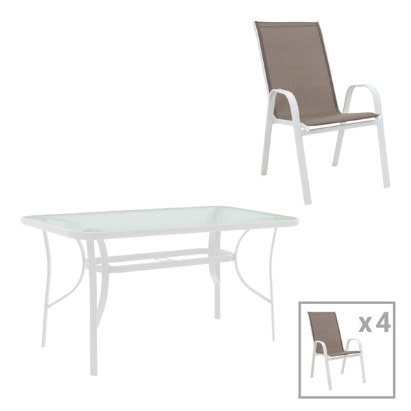 Masa de dining cu set 5 piese Calan-Ensure , stil modern, metal-sticla, alb, 120x70x70cm