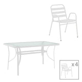 Set masă cu 4 scaune, stil modern, metal și sticlă, alb, 120x70x70cm - Model Sussie Ensure Pakoworld