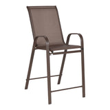 Scaun de bar mediu cu suport pentru picioare Calan, Metal-Textilenă, 55x70x114 cm, Maro Întunecat