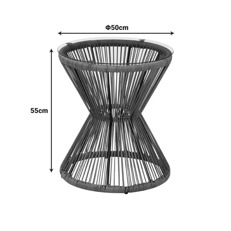 Măsuță de sticlă cu rattan, Mabil, Sticlă și Rattan, 50x55 cm, Gri