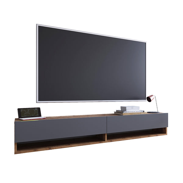 Comoda TV de perete Handra cu raft ,  antracit-stejar 180x32x30cm