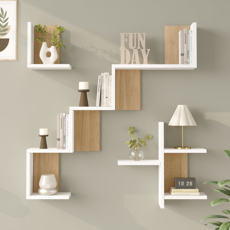Raft de perete Wall shelf Verso alb cu stejar color 99.4x14.5x103cm, Alb-Stejar