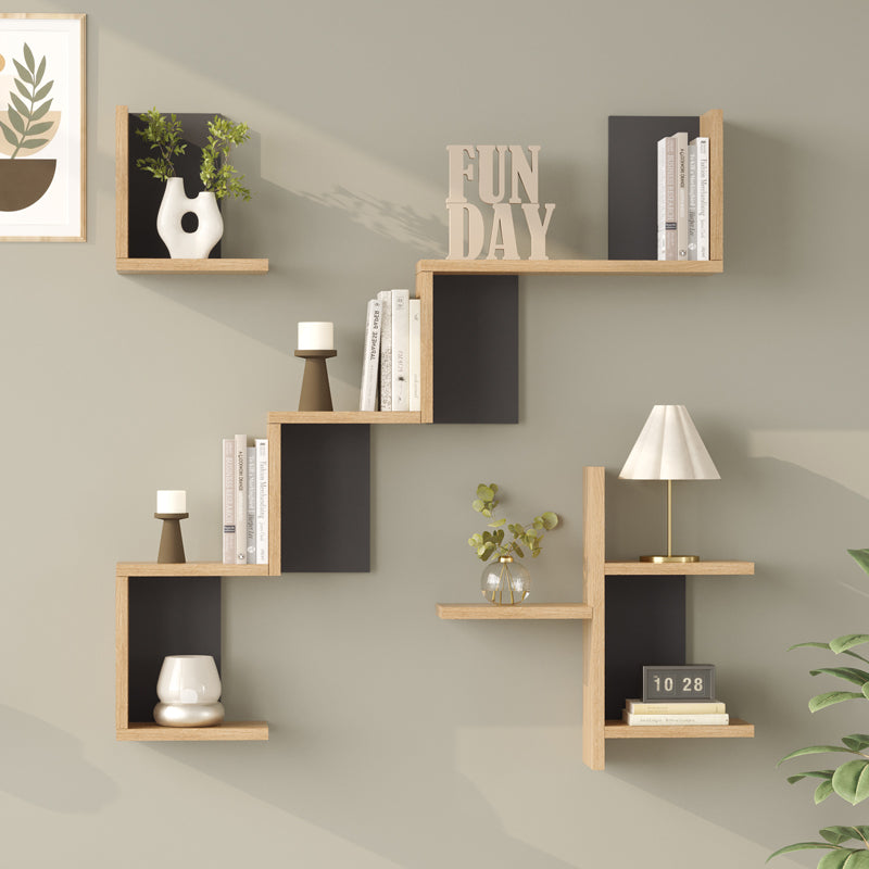 Raft de perete Wall shelf Verso stejar cu antracit color 99.4x14.5x103cm, Stejar-Antracit