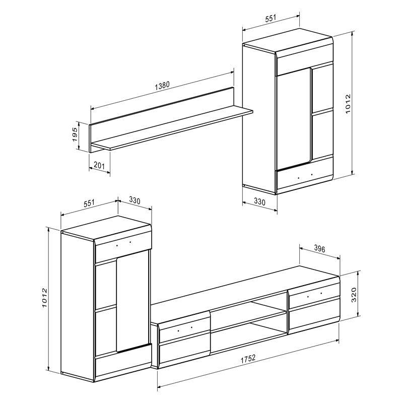 Set mobilier living modern Saleto, lemn, 230x39x202 cm