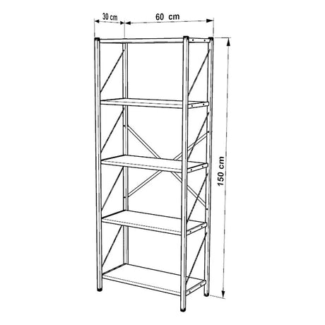 Bimblem Bibliotecă nuc cu negru metal, Negru - Nuc, 60x30x150 cm