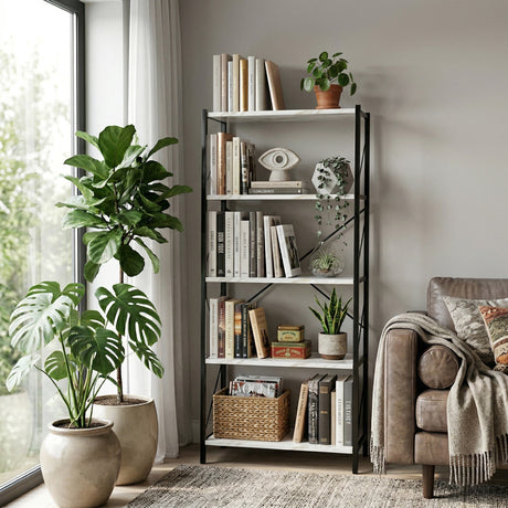 Biblioteca Bimblem, efect marmura alba-Negru, metal, 60x30x150 cm