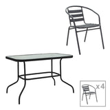 Masă de sufragerie cu funcție de dining Valor-Tade, Set 5 piese, Metal negru-Glas, 110x60x70 cm