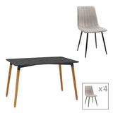 Set mobilier de masă Natali-Noor, lemn, negru-gri, picioare naturale, 120x80x76 cm