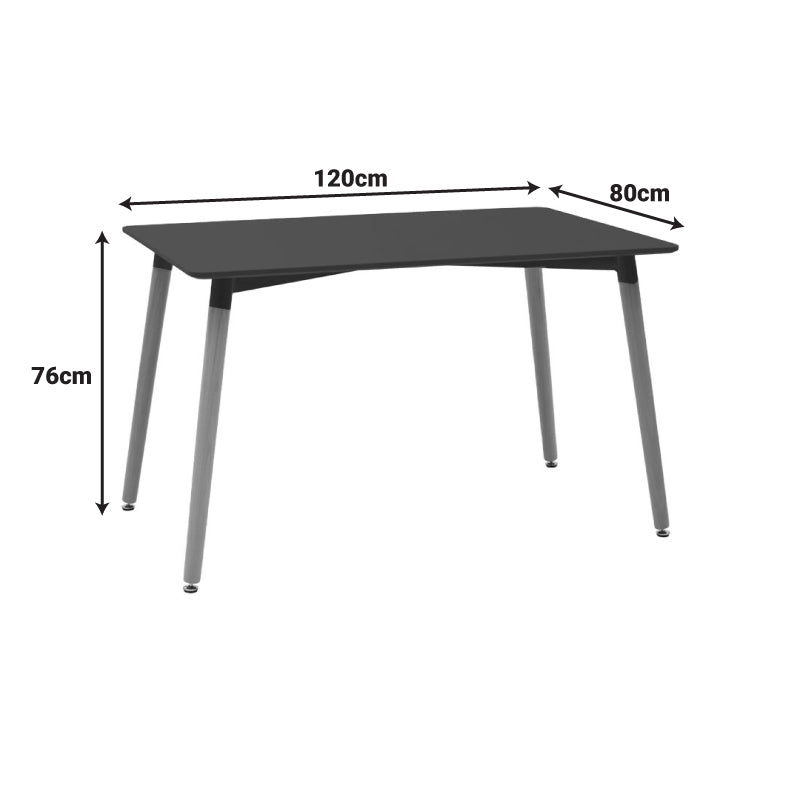 Set Mobilier Dining cu Masă și 4 Scaune, Natali-Noor, Negru, Picioare Lemn, 120x80x76 cm