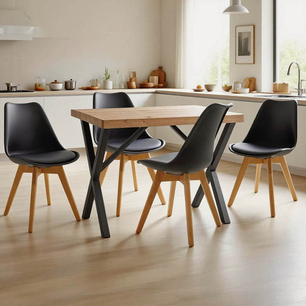 Set de Mobilier pentru Dining cu Funcție Pliabilă Gaston/Zeryin, Lemn Masiv/Metal, 110x70x75 cm, Negru/Natural, 5 Piese