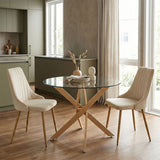 Set Mobilier Dining cu Scaune Azori Beige și Masă de Sticlă Antoro, Sticlă/Metal, 80x75 cm, 3 piese