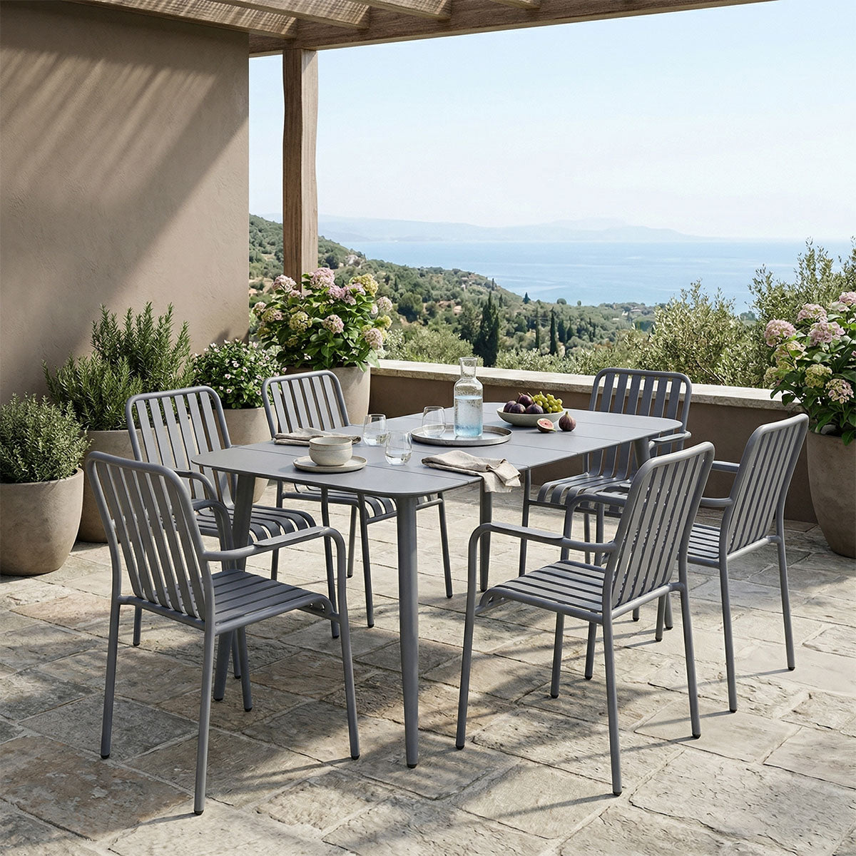 Set dining exterior Heven Vista, 7 piese, Antracit, aluminiu, 150x80x72 cm