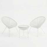 Set lounge exterior Acapulco, 3 piese, Alb, metal si ratan PE